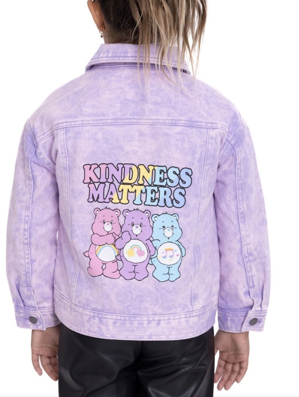 Care Bears Lavender Distressed Denim Jacket with Colorful Back graphic 18 Months
